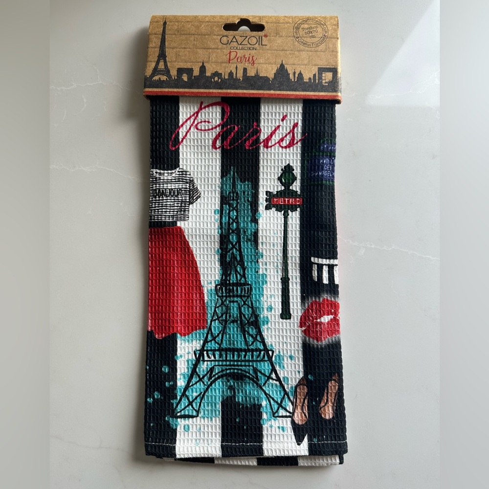Gazoil Paris Eiffel Tower Kitchen Towel - Teal & Black